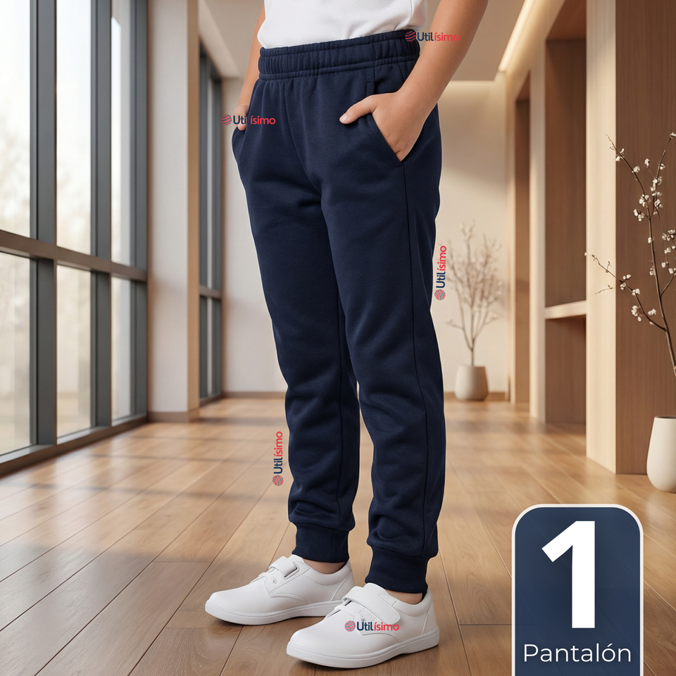 Buzo Pantalón Escolar Niños Unisex 100% Algodón Azul Bota Acanalada 3 a 16 años