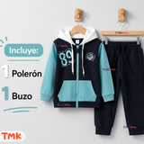 Conjunto 2 Piezas Polerón con Capucha y Pantalón 100% Algodón Bebé Niño 89 Blue