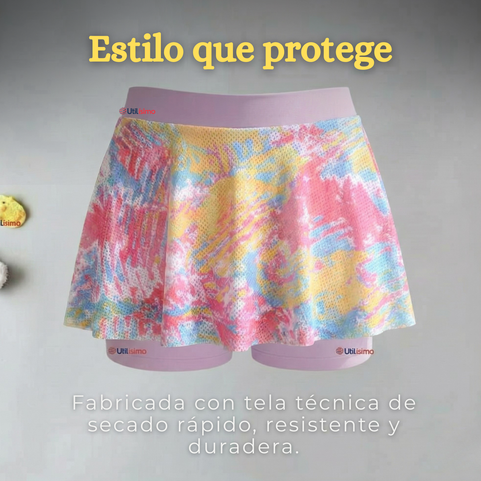 Traje De Baño Manga Corta y Pantalón Corto Con Falda 2 Piezas Niña de 6 a 13 Años Sea Beach
