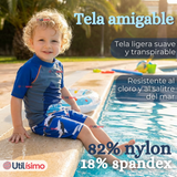 Traje de Baño Pantalón Corto Manga Corta 2 Piezas Corte Split Niño 2 a 4 años Blue Shark