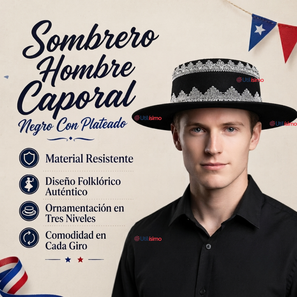 Sombrero Gorro Caporal Hombre Fiestas Patrias Negro Baile Típico