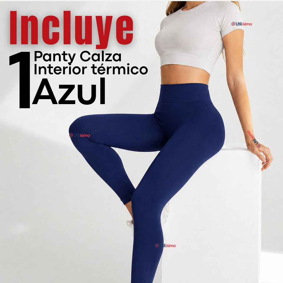 Calza Lola Polar Térmica Sin Costura Tiro Alto Elasticada Azul Marino