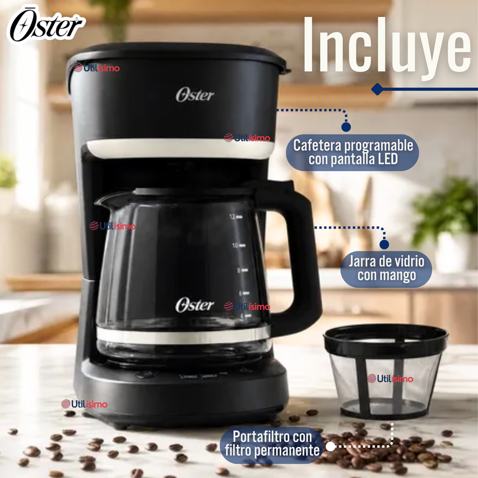 Cafetera de goteo Oster® de 12 tazas programable con filtro reutilizable Negro BVSTDCP121B