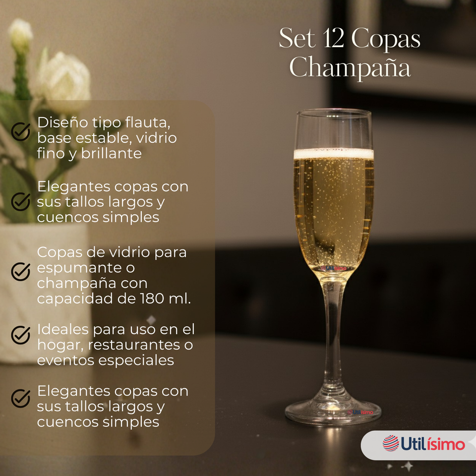 Set de 12 Copas de Champaña Espumante 180 ml