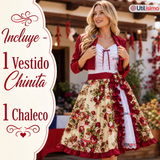 Vestido Chinita Huasa Mujer 2 Piezas Burdeo Floreado Cueca Fiestas Patrias