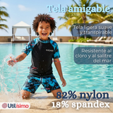 Traje de Baño Pantalón Corto Manga Corta 2 Piezas Corte Split Niño 4 a 6 años Black