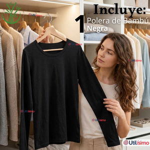 Camiseta Polera Bambú Primera Capa Negro Manga Larga Mujer