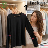 Camiseta Polera Bambú Primera Capa Negro Manga Larga Mujer