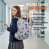 Mochila Escolar Con Estuche 46cm Poliéster Impermeable Niña Juvenil
