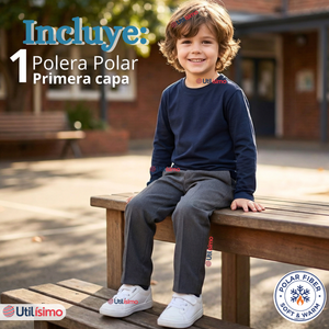 Polera Camiseta Polar Azul Primera Capa Escolar Cuello Redondo Manga Larga Niño