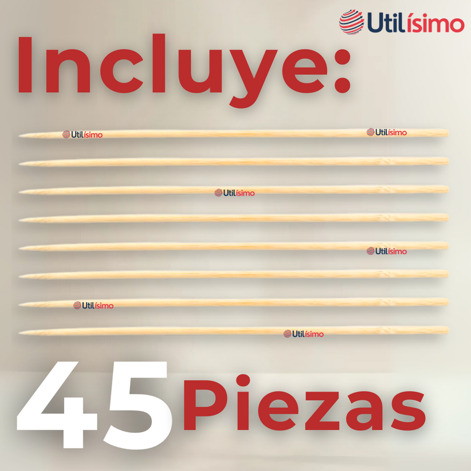 Pack 45 Piezas Brochetas Para Anticuchos Pinchos Bambú Palillos 30cm
