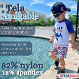 Traje de Baño Manga Corta Pantalón Corto 2 Piezas Corte Split Niño 2 a 4 años Blue Azul