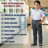 Pack 3 Pantalón Escolar Colegio Clásico Niño Gris