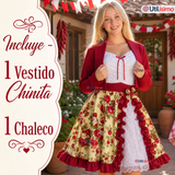 Vestido Chinita Huasa Juvenil 2 Piezas Burdeo Floreado Cueca Fiestas Patrias