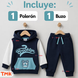 Conjunto 2 Piezas Polerón y Buzo 100% Algodón Tedmimak Bebé Niño Brooklyn