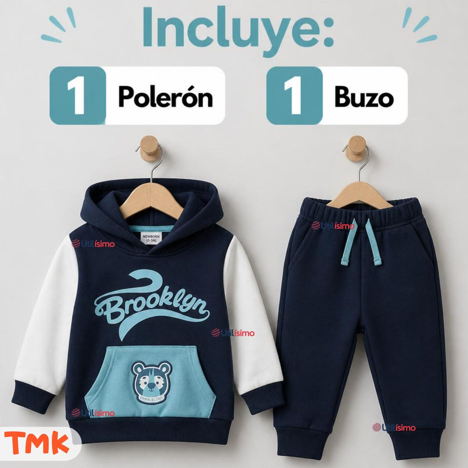 Conjunto 2 Piezas Polerón y Buzo 100% Algodón Tedmimak Bebé Niño Brooklyn