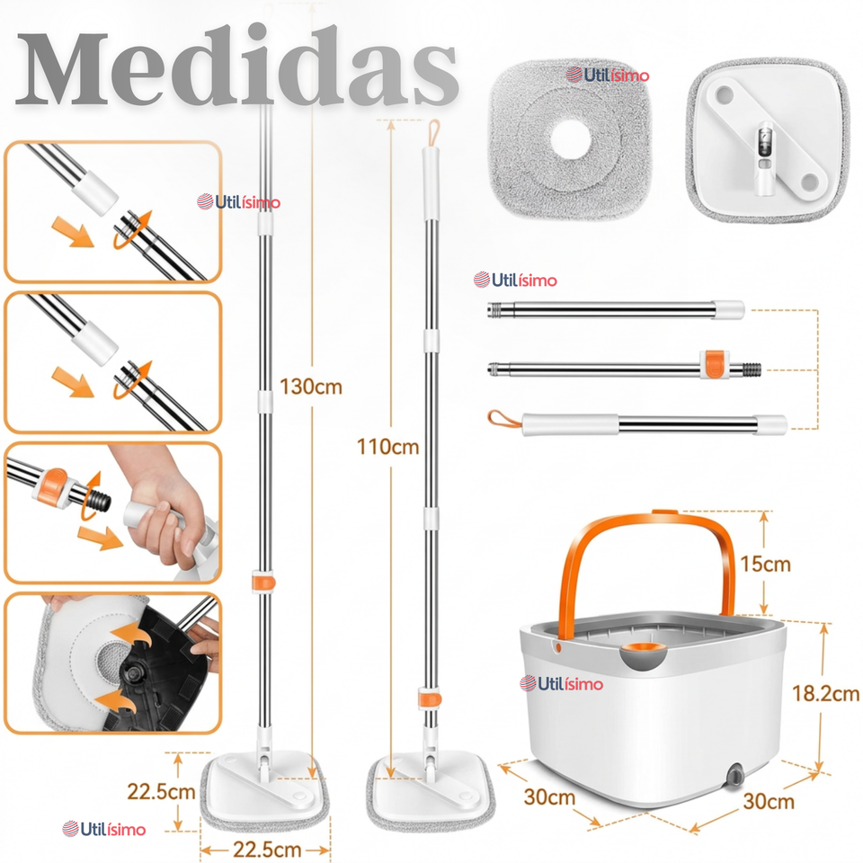 Trapeador Mopa Giratorio 360° Balde Centrifugo Microfibra