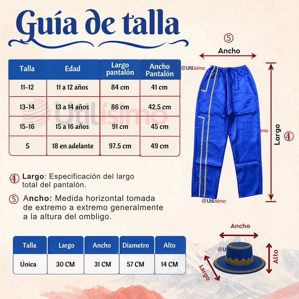 Traje Típico Caporal Azul Con Sombrero Danza Tradicional Fiestas Patrias