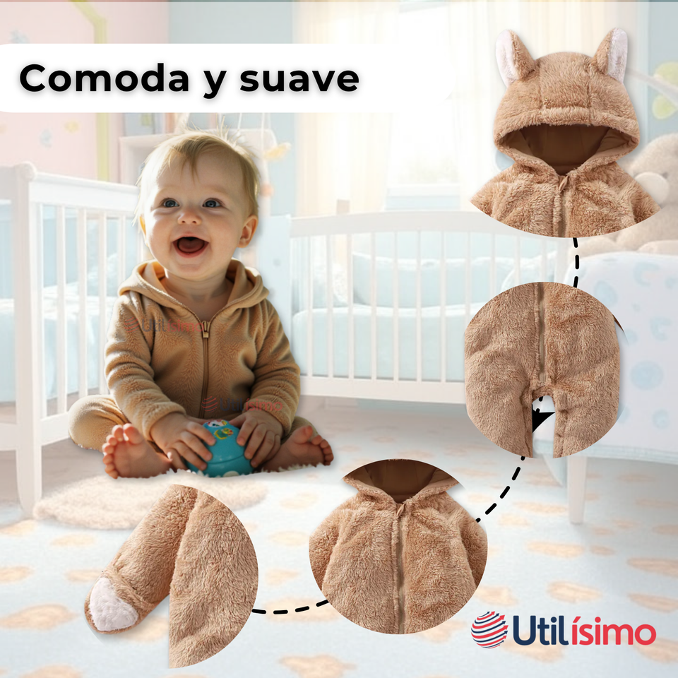 Enterito Osito Polar Con Capucha Marron Bebé