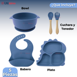 Set De Alimentación Bebé Silicona 5 Piezas Dinosaurio Libre BPA