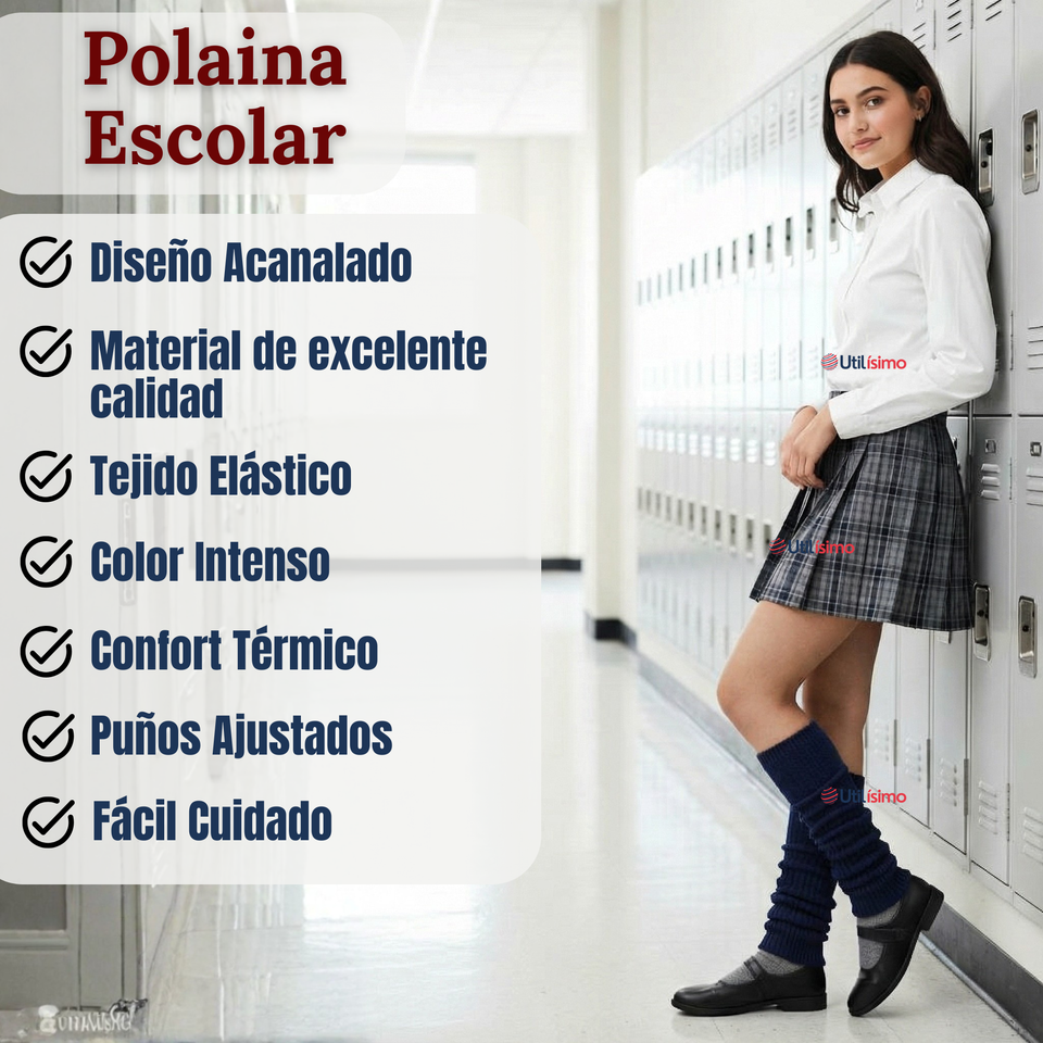 Pack 3 Polainas Escolares Invierno Abrigadoras Juvenil Azul Acrílico