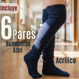 Pack 6 Bucaneras Escolares Calcetines Acrílico Azul Premium Niña y Juvenil
