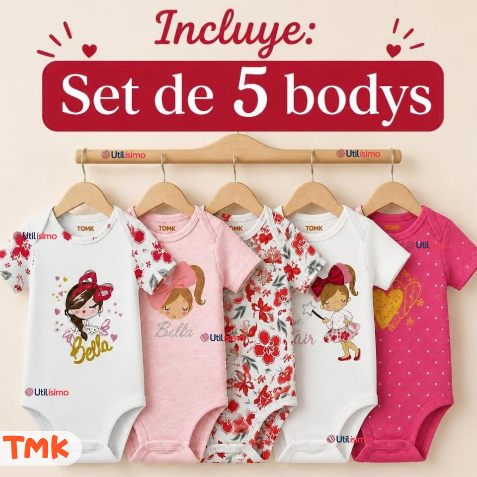Pack 5 Bodys Manga Corta %100 Algodón Tedmimak Niña Lovely Bella