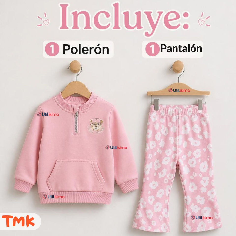 Conjunto 2 Piezas Polerón y Pantalón Buzo 100% Algodón Bebé Niña Tedmimak Beautiful flowers