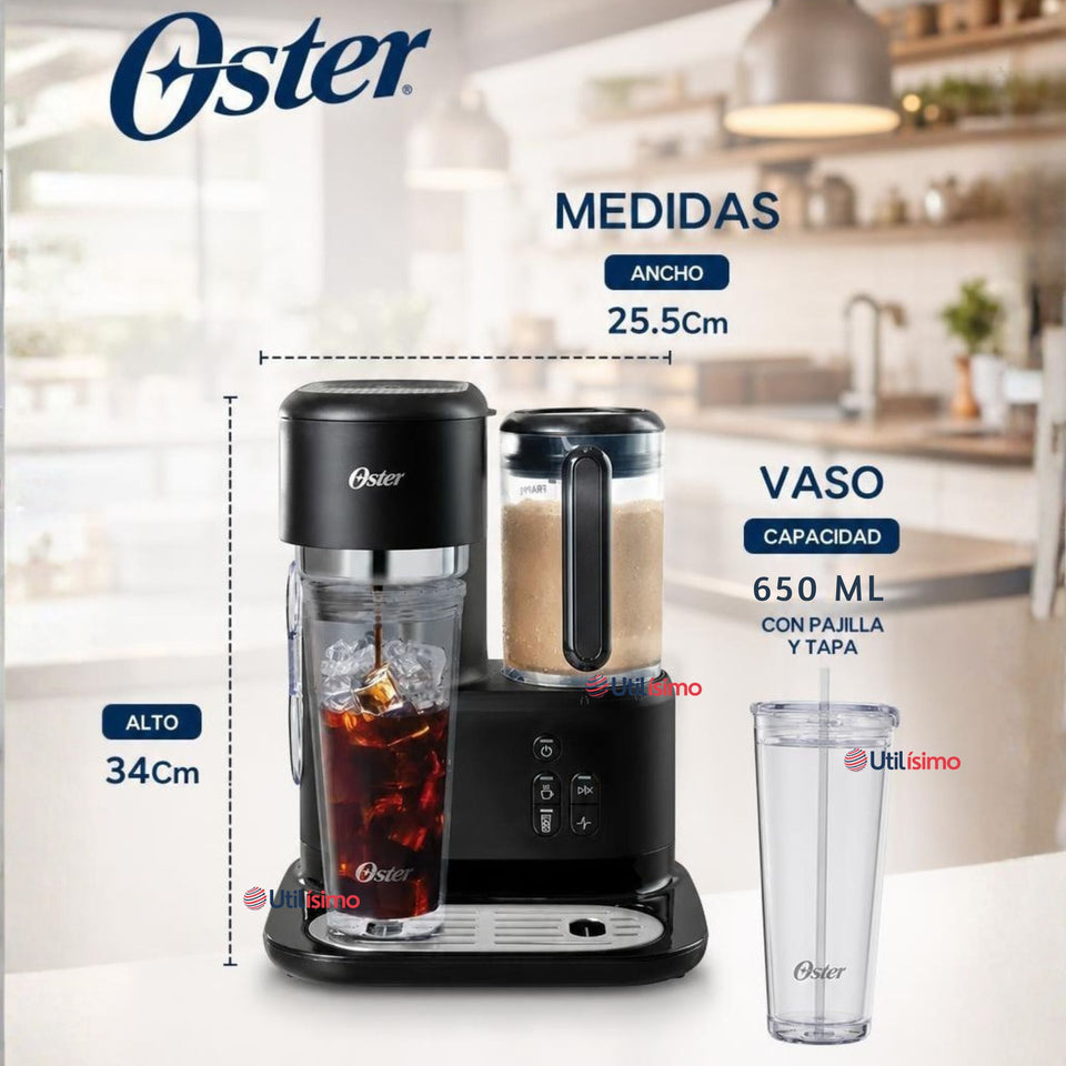Cafetera para Frappé Oster® con licuadora con 3 funcionalidades, negra, BVSTDC03B