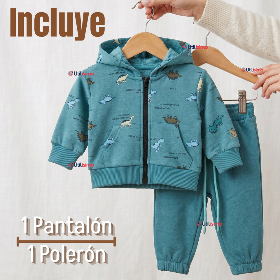 Buzo Polerón Con Capucha 2 Piezas Bebé Niño Green Dinosaur