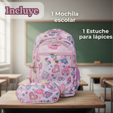Mochila Escolar Con Estuche 36cm Tela Oxford Impermeable Niña