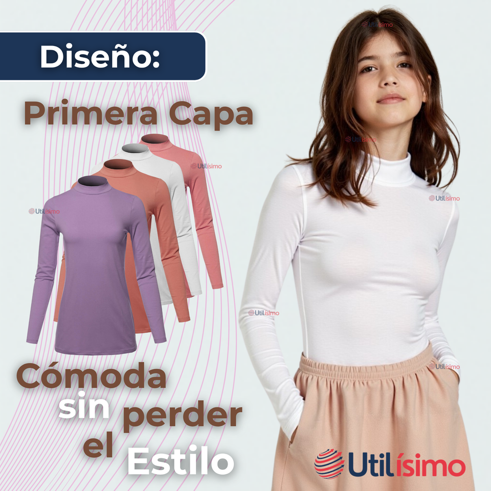 Pack 6 Camiseta Niña Juvenil Primera Capa Bambú Invierno Cuello Beatle Polera