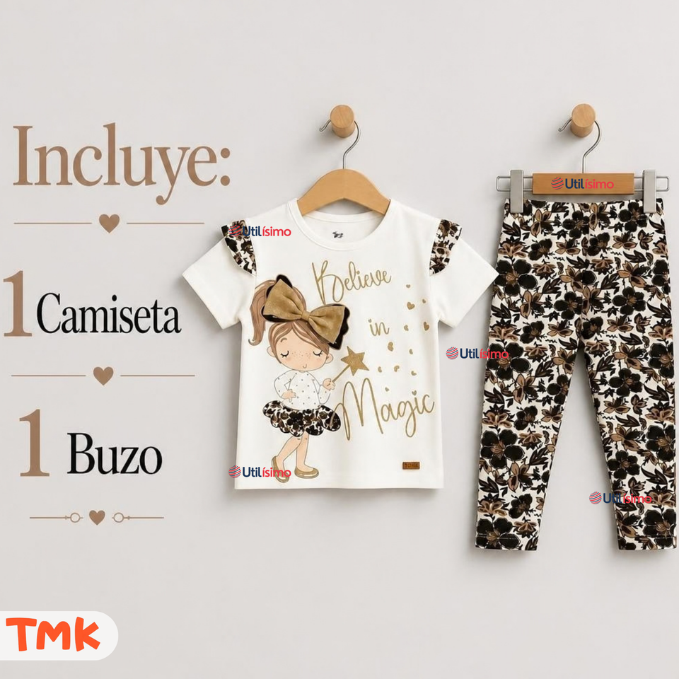 Conjunto 2 Piezas Camiseta y Pantalón 100% Algodón Niña Tedmimak Golden Magic
