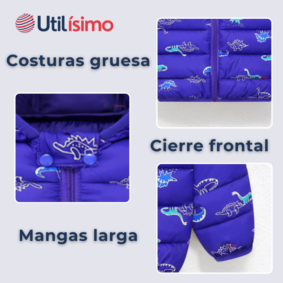 Parka Térmica Con Capucha Y Orejitas Estampado Dinosaurio Niño