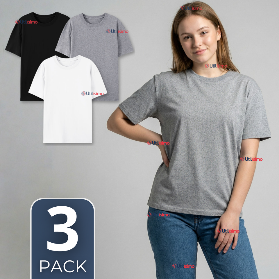 Pack 3 Camisetas Poleras 100% Algodón Básica Lisa Elástica Mujer Colores Surtidos
