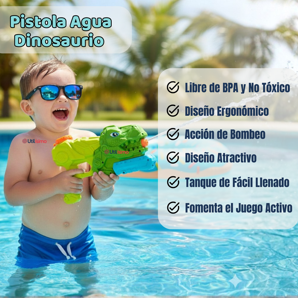 Pistola Lanza Agua Dinosaurio Color Verde Juguete 30cm Niño