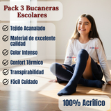 Pack 3 Bucaneras Escolares Calcetines Acrílico Azul Premium Niña y Juvenil