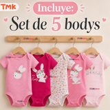 Pack 5 Bodys Manga Corta %100 Algodón Tedmimak Niña Bunny Blossom