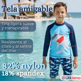 Traje de Baño Manga Larga Pantalón Largo 2 Piezas Corte Split Niño 3 a 11 años Blue Shark