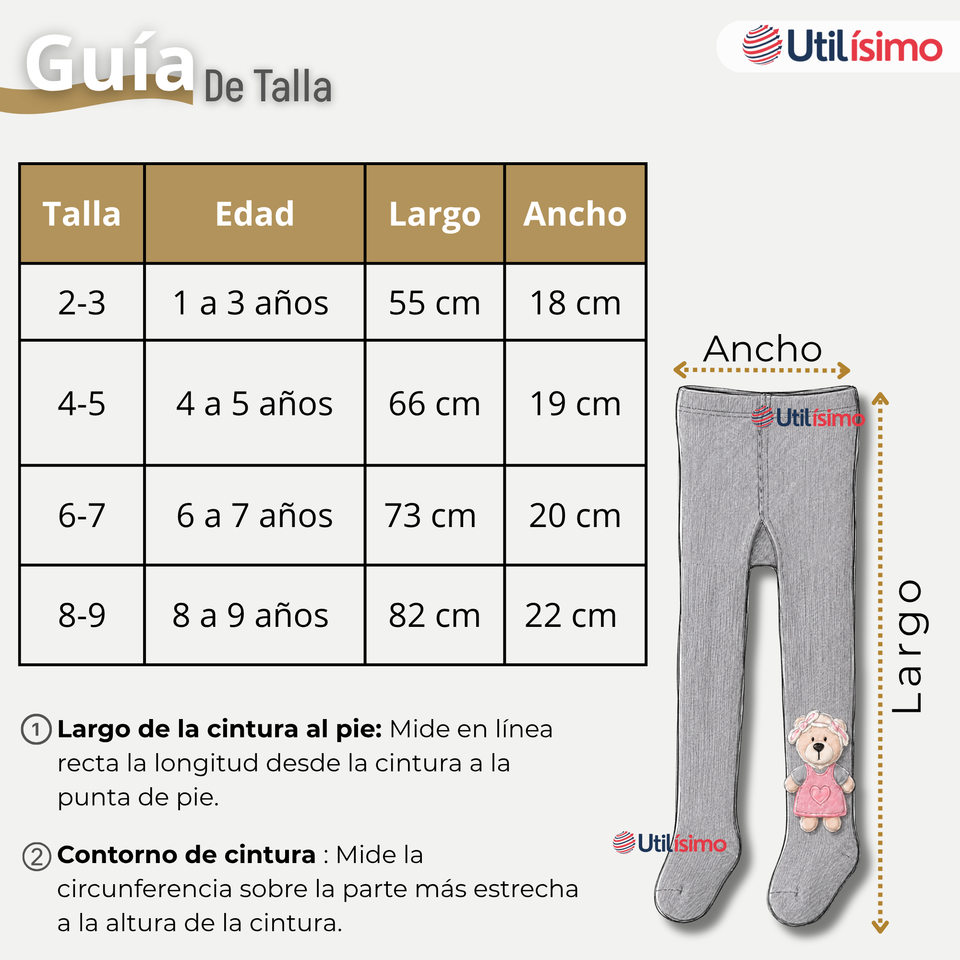 Panty 3D Osito Gris Tejida Niña Ballerina 78% Algodón Premium