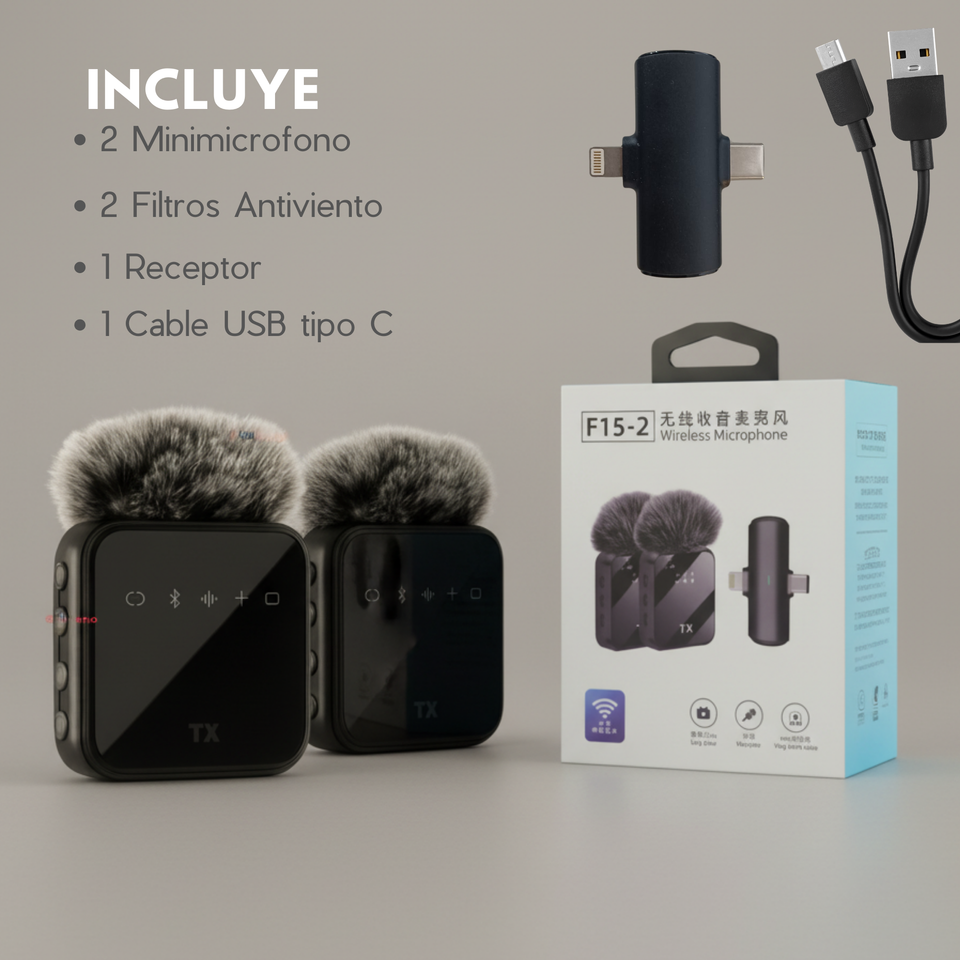 Pack 2 Micrófonos Inalámbrico 3 En 1 Para Celular iPhone Android Profesional Lavalier