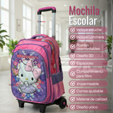 Mochila Escolar Hello Kitty Con Ruedas Desmontables + Estuche + Lonchera Niña Poliéster