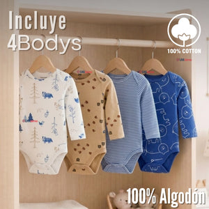 Pack 4 Bodys Manga Larga 100% Algodón Tedmimak Sweet Nature Bebé Niño