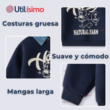 Polerón Estilo Pique Manga Larga Niño 100% Algodón Azul