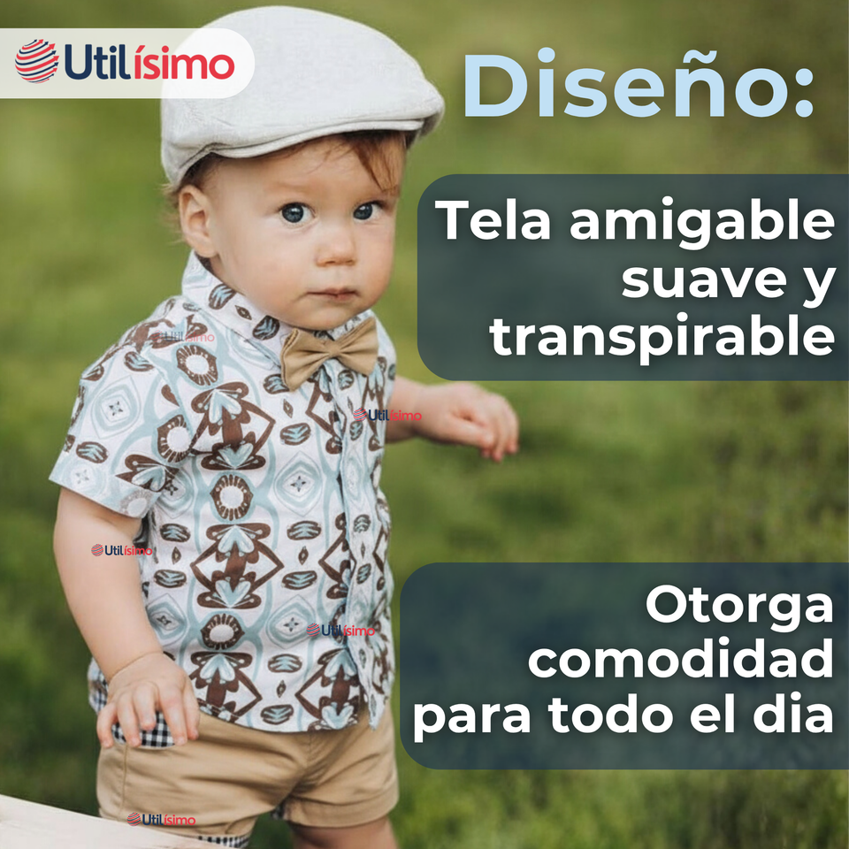 Conjunto de Vestir Camisa Con Lazo Y Pantalón Corto Algodón Niño