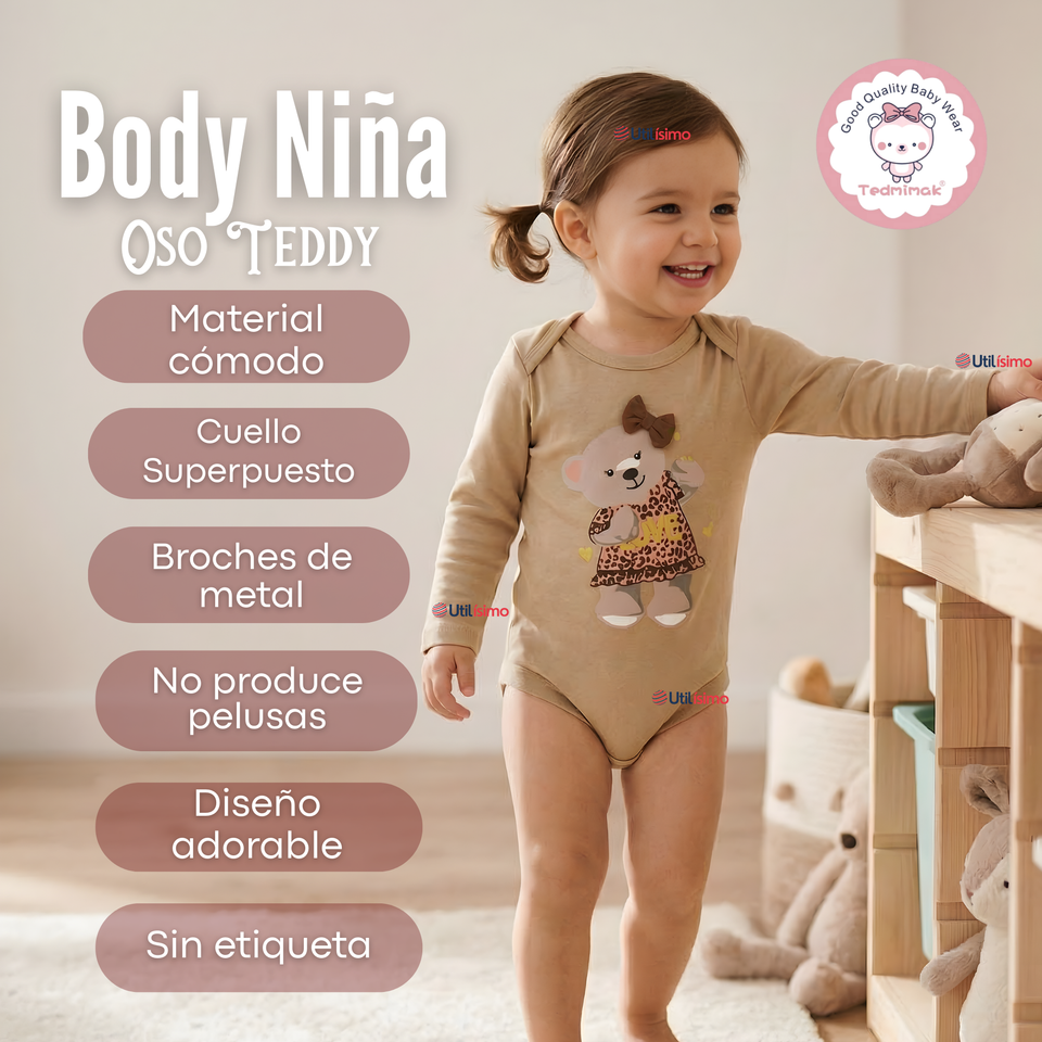 Pack 5 Bodys Manga Larga 100% Algodón Bebé Niña Sweet and Wild