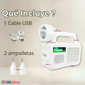 Kit Solar Camping Emergencia Con Radio-Parlante- Foco-Linterna 2 Ampolletas Recargable USB
