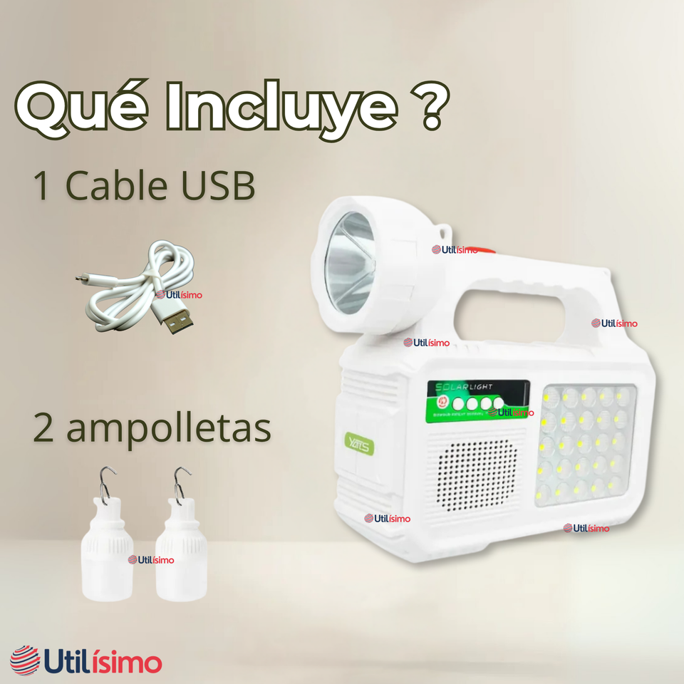 Kit Solar Camping Emergencia Con Radio-Parlante- Foco-Linterna 2 Ampolletas Recargable USB