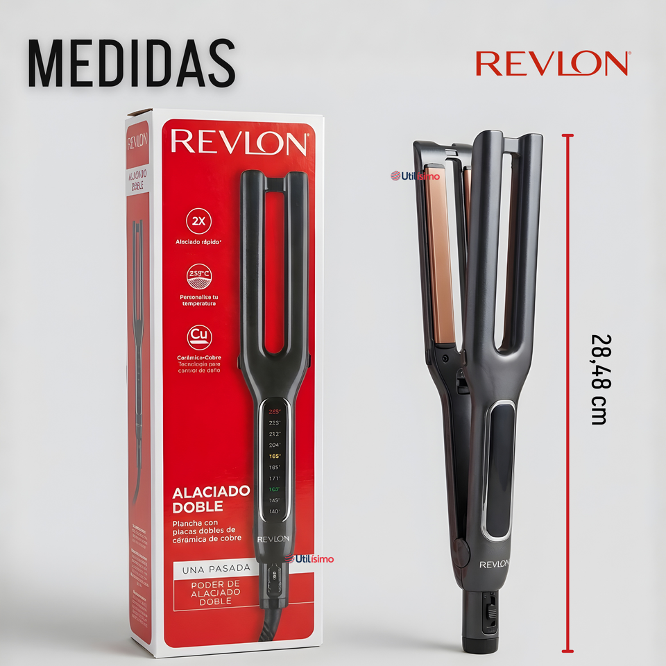 Plancha Alisadora De Cabello Revlon Placas Dobles Cerámica De Cobre RVST2204 Alaciadora Negra