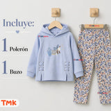 Conjunto 2 Piezas Polerón con Capucha y Buzo 100% Algodón Niña Tedmimak Blue Puppy